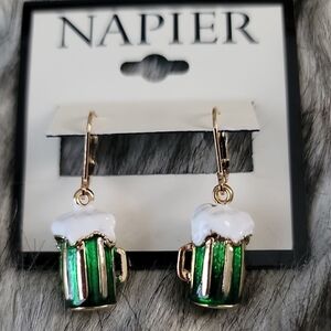 NWT Napier Green and Gold Beer Mug Earrings